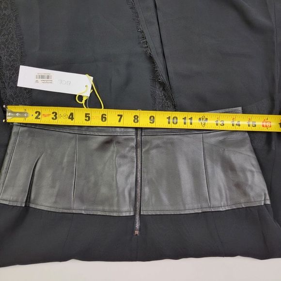 BCBG Faux Leather Maxi Dress Slit Lace Trim Size 6 - Picture 4 of 7